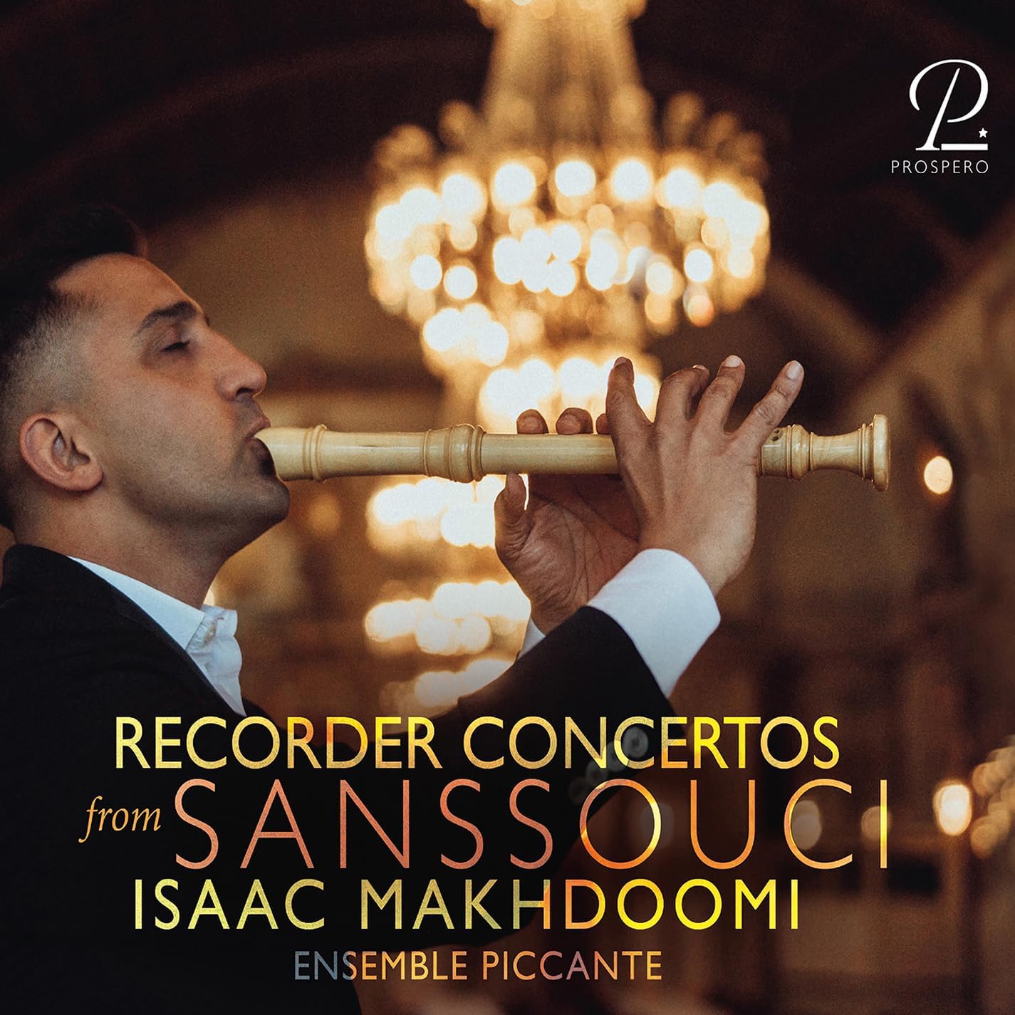 CD cover featuring a man playing a wooden recorder, dark background.