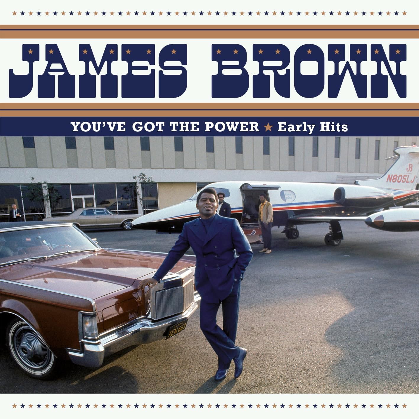 James Brown album cover featuring him with a car and airplane.