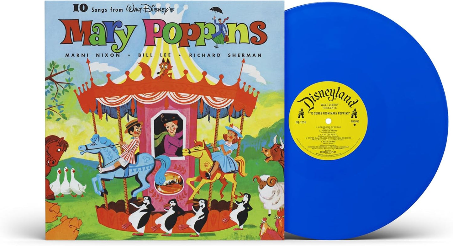 MarySLSLB Mary Poppins soundtrack vinyl record with cover art and a blue disc.