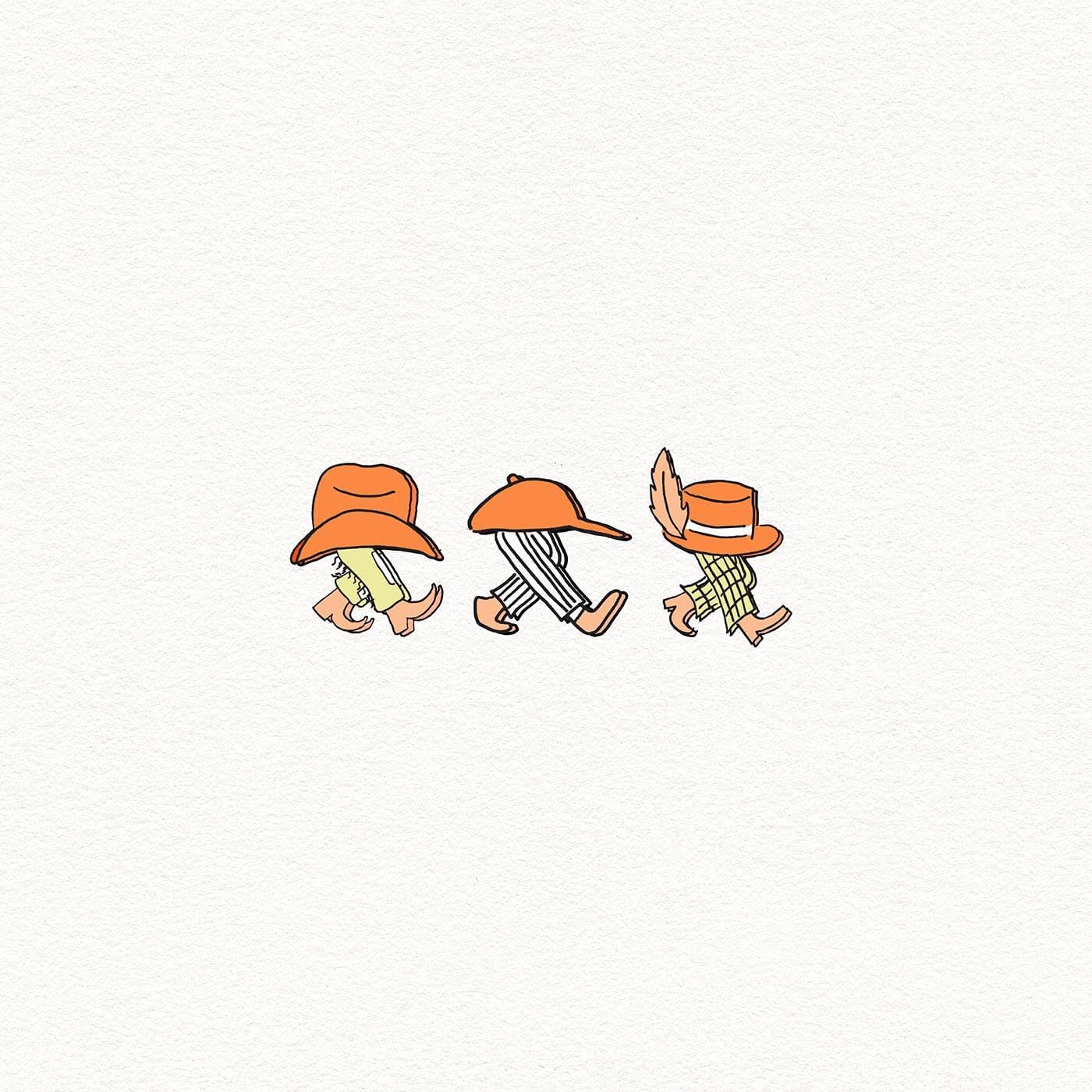 Album cover for Bad Bad Hats’ “Walkman” featuring cartoon cowboys.