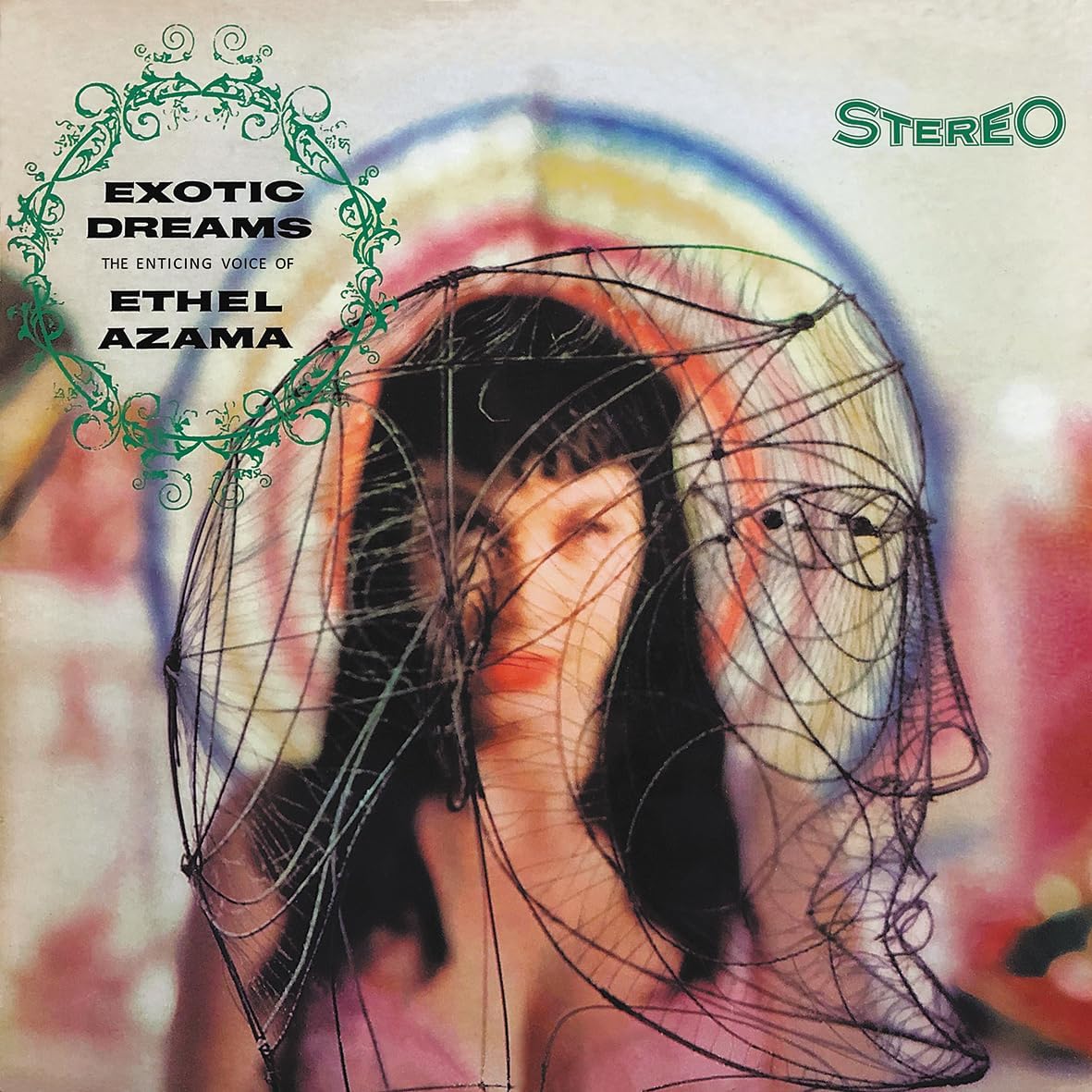 Vinyl record cover: Ethel Azama’s “Exotic Dreams” with portrait and wireframe.