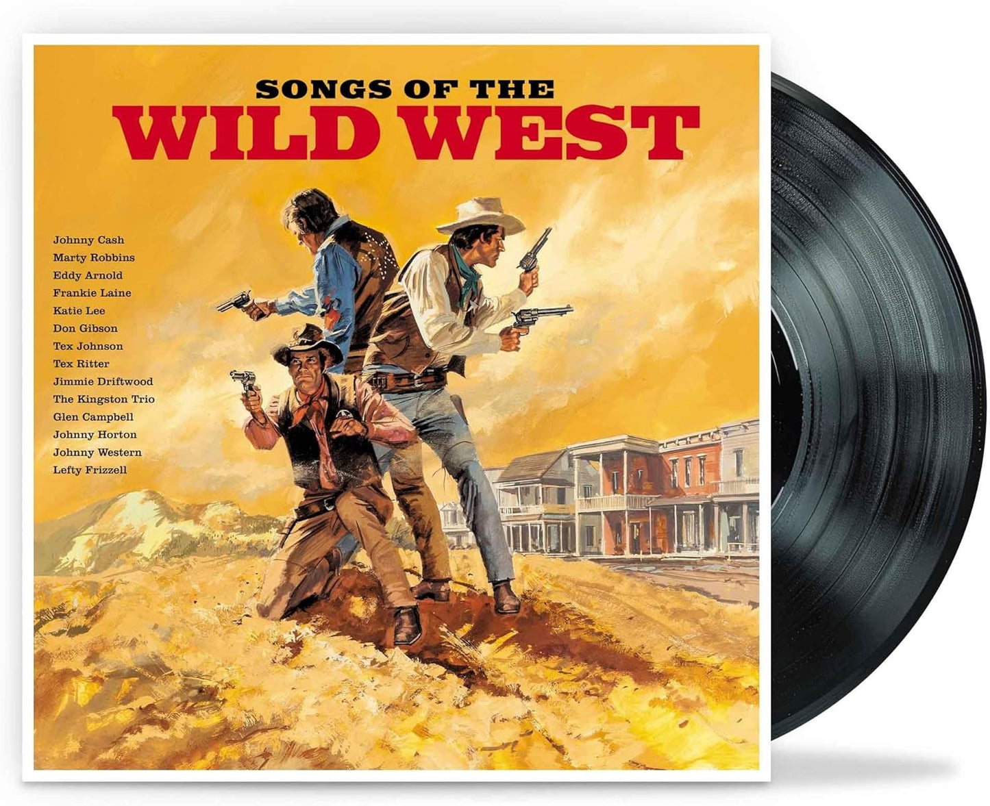 Vinyl record cover for “Songs Of The Wild West” featuring cowboys.