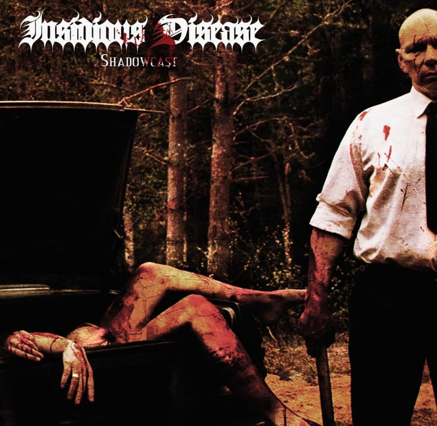 Album cover for Insidious Disease’s “Shadowcast” featuring a disturbing, bloody image.