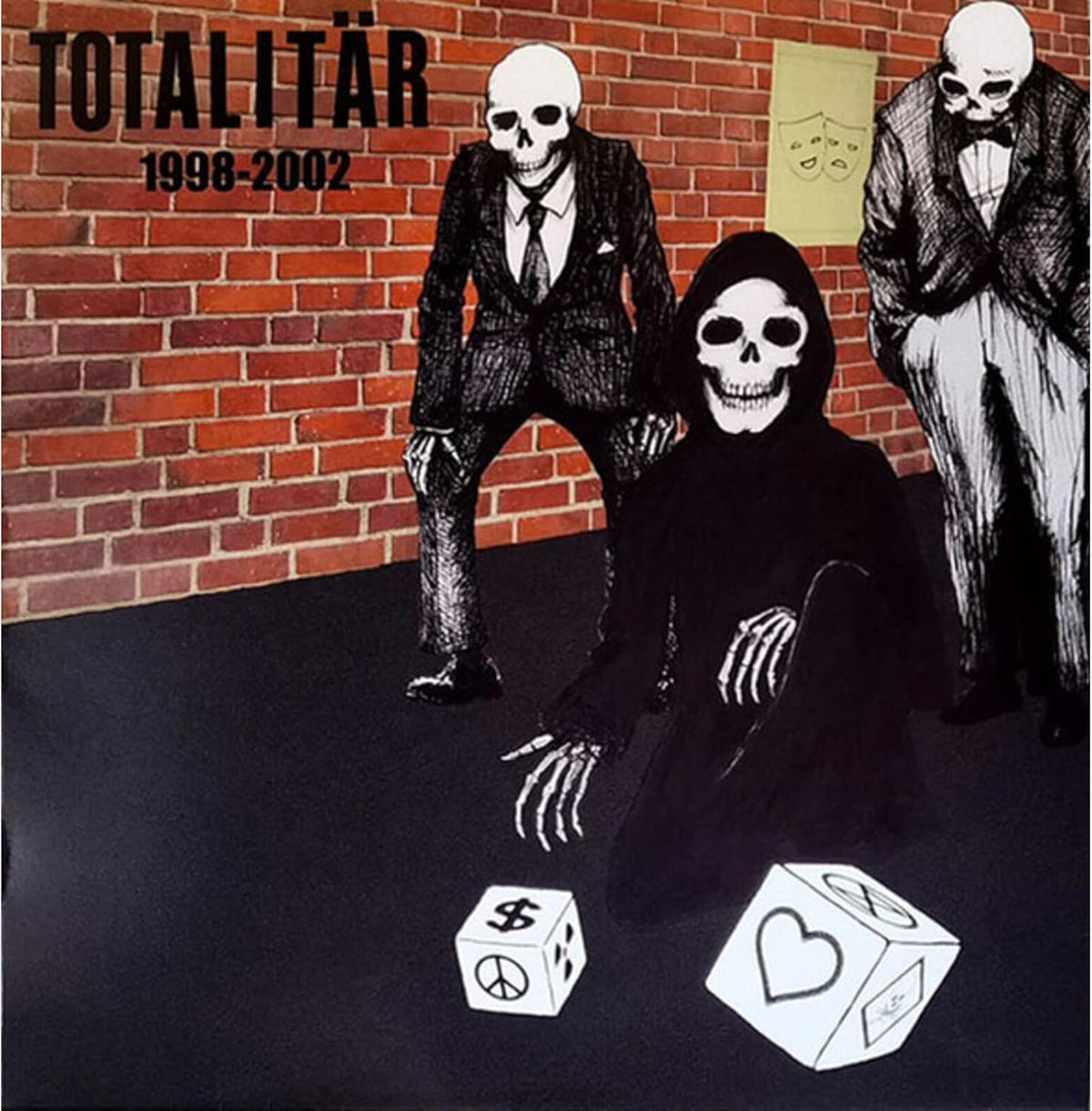 Album cover: skeletons in suits with dice against a brick wall.