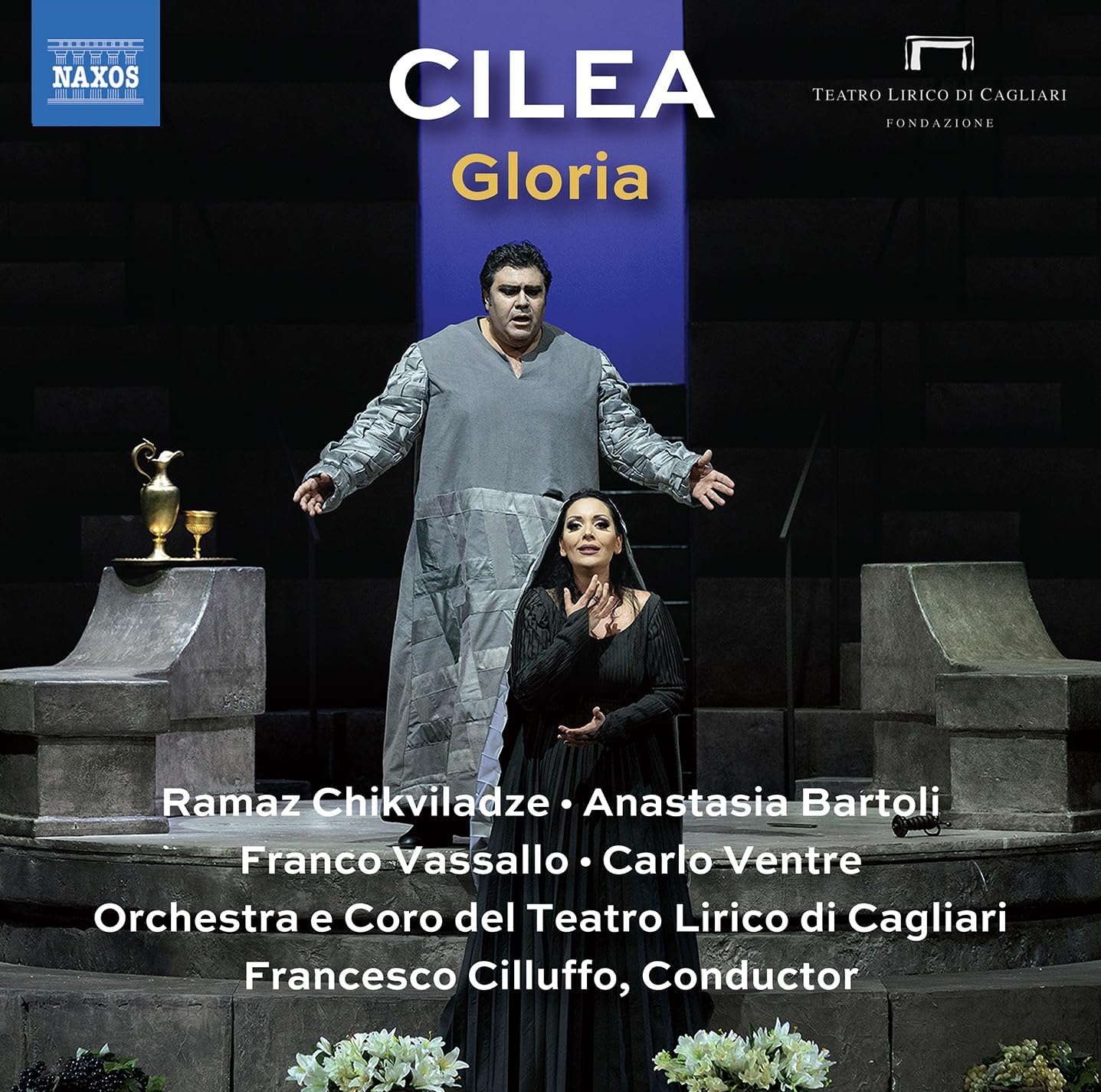 CD cover for Cilea’s “Gloria” opera featuring singers and orchestra details.