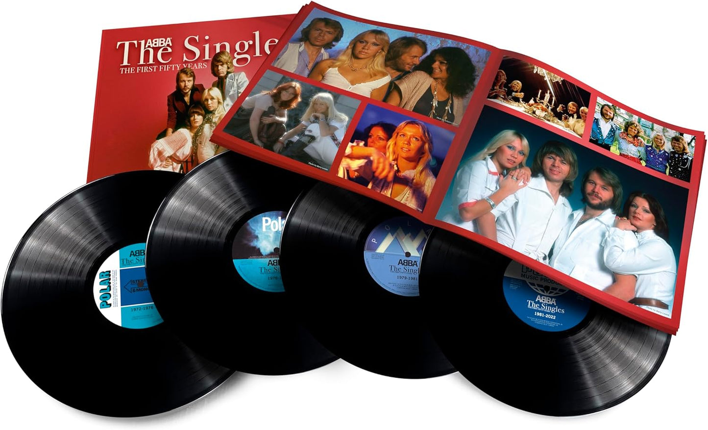ABBA vinyl record set with cover displaying band member photos.