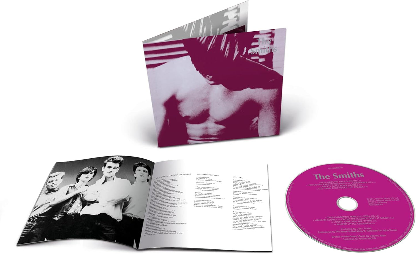 The Smiths CD open, showing cover art of a black and white portrait.