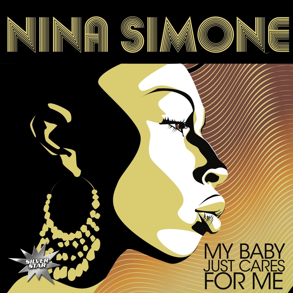 Nina Simone album cover, profile portrait with gold and black design.
