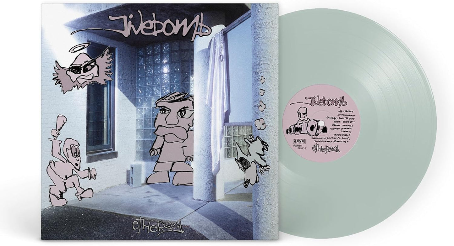 Jivebomb's "Ethereal" vinyl record with cartoon cover art and clear disc.