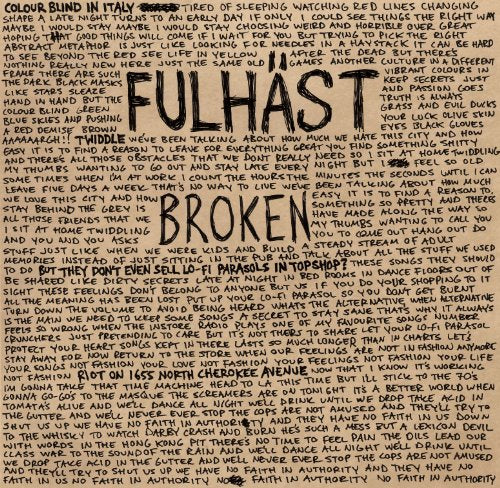 Black and white vinyl record cover with distressed, handwritten-style text: "Fulhast - Broken.