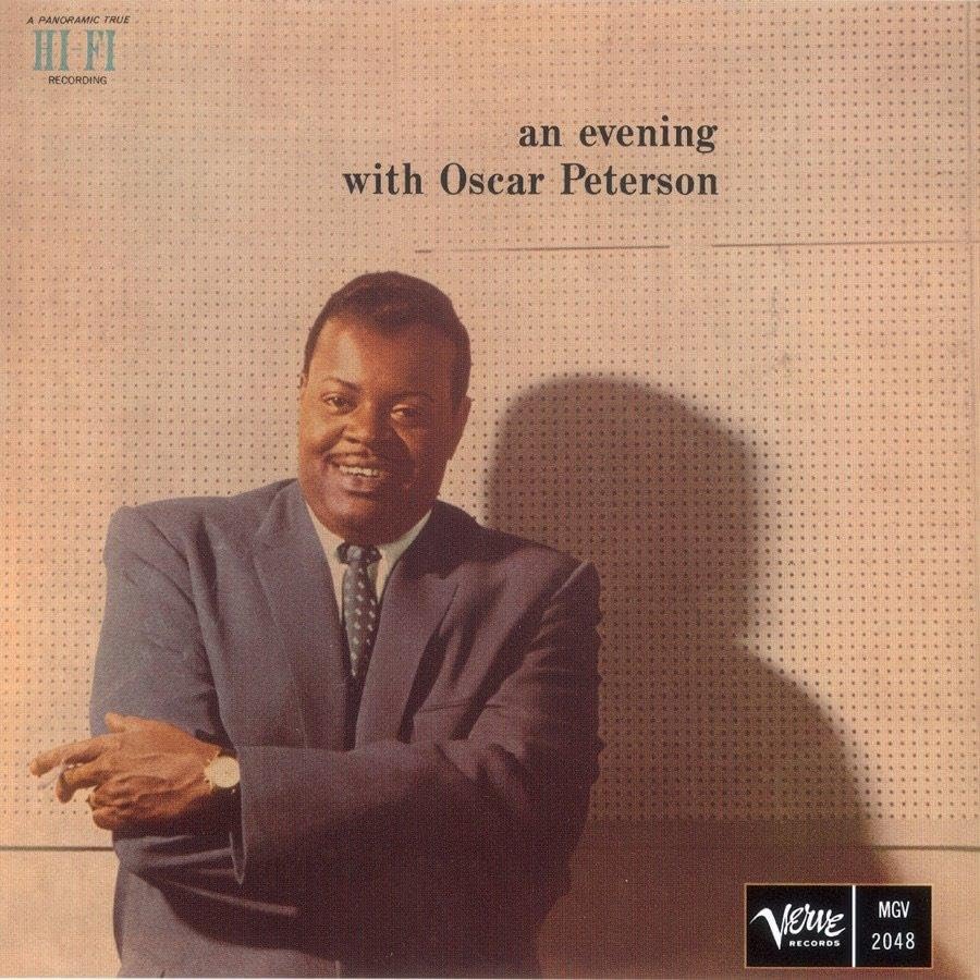 Album cover featuring portrait of jazz pianist Oscar Peterson.