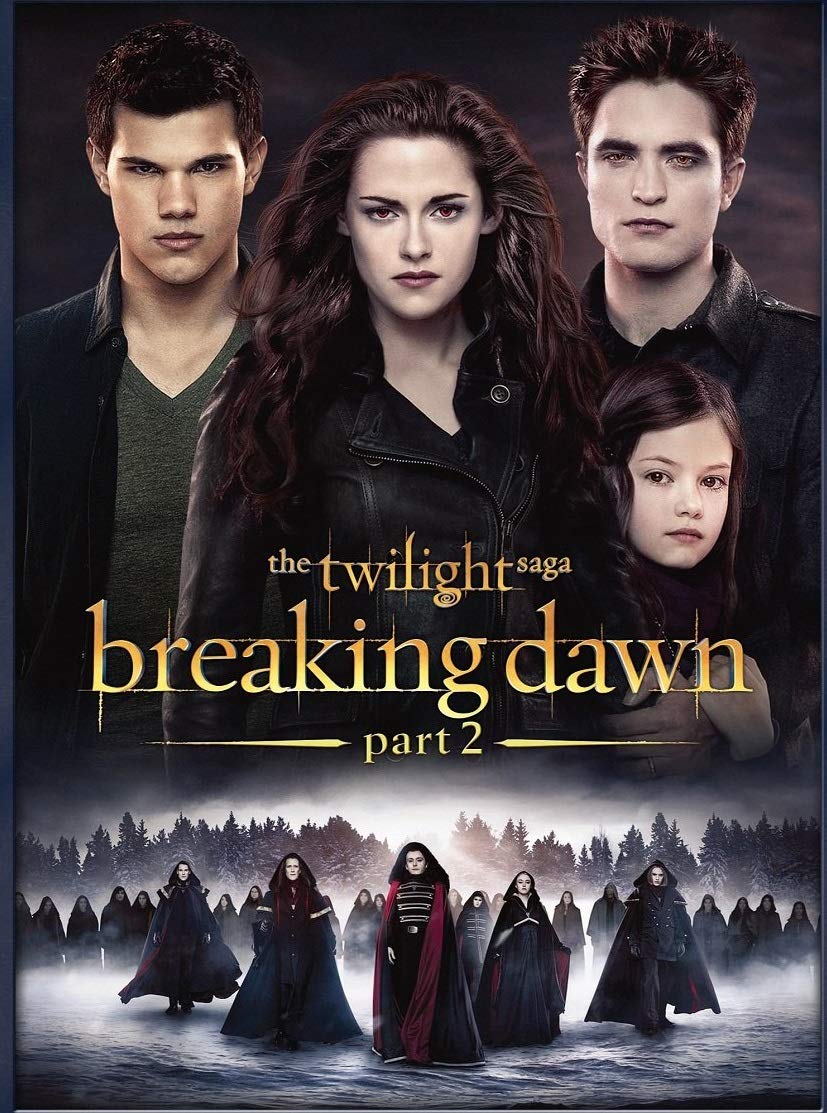 Breaking Dawn" DVD cover featuring Bella, Edward, Jacob, and Renesmee.