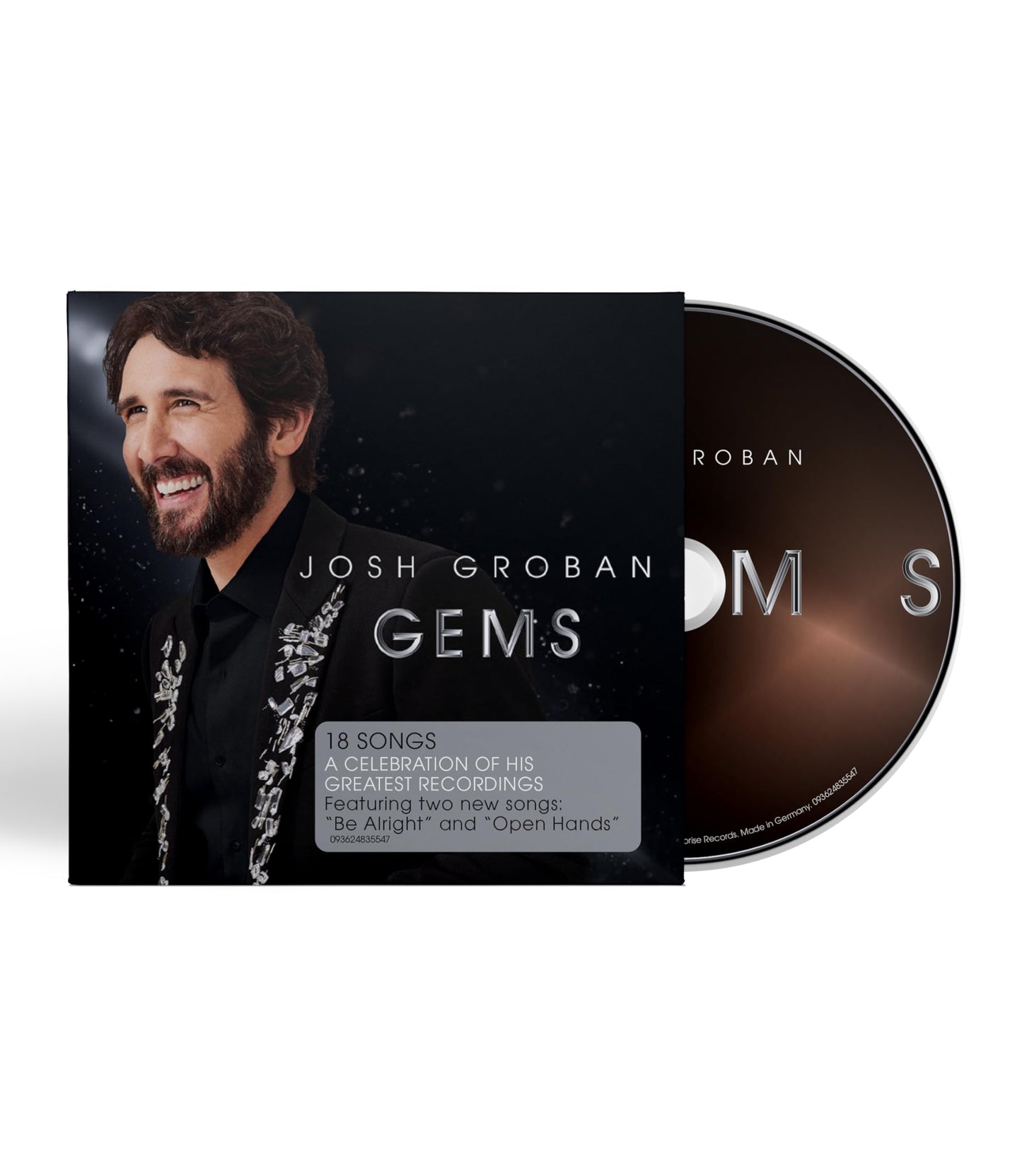 Josh Groban “Gems” CD cover with portrait and silver disc.