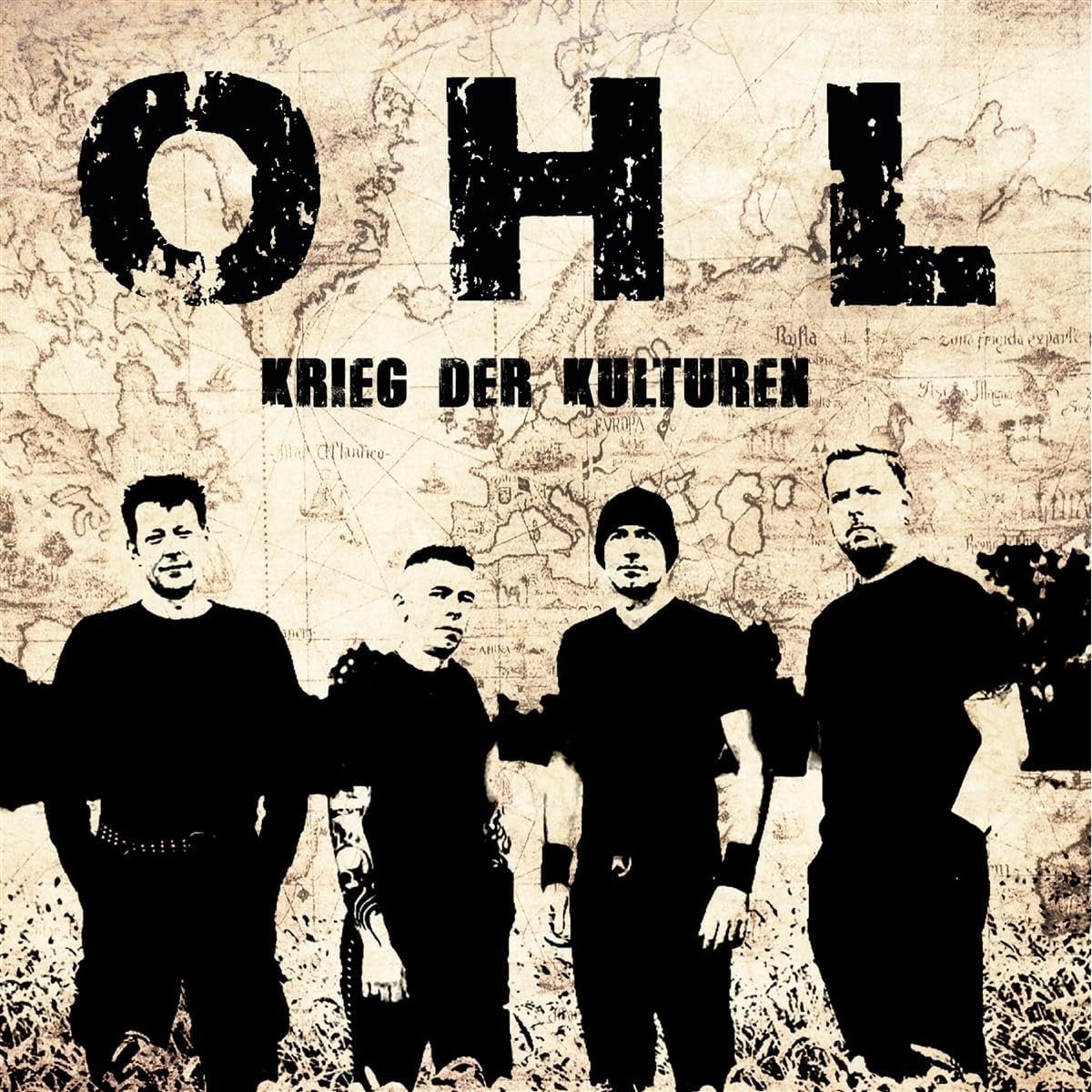 Album cover for "Krieg Der Kulturen" featuring a band and map background.