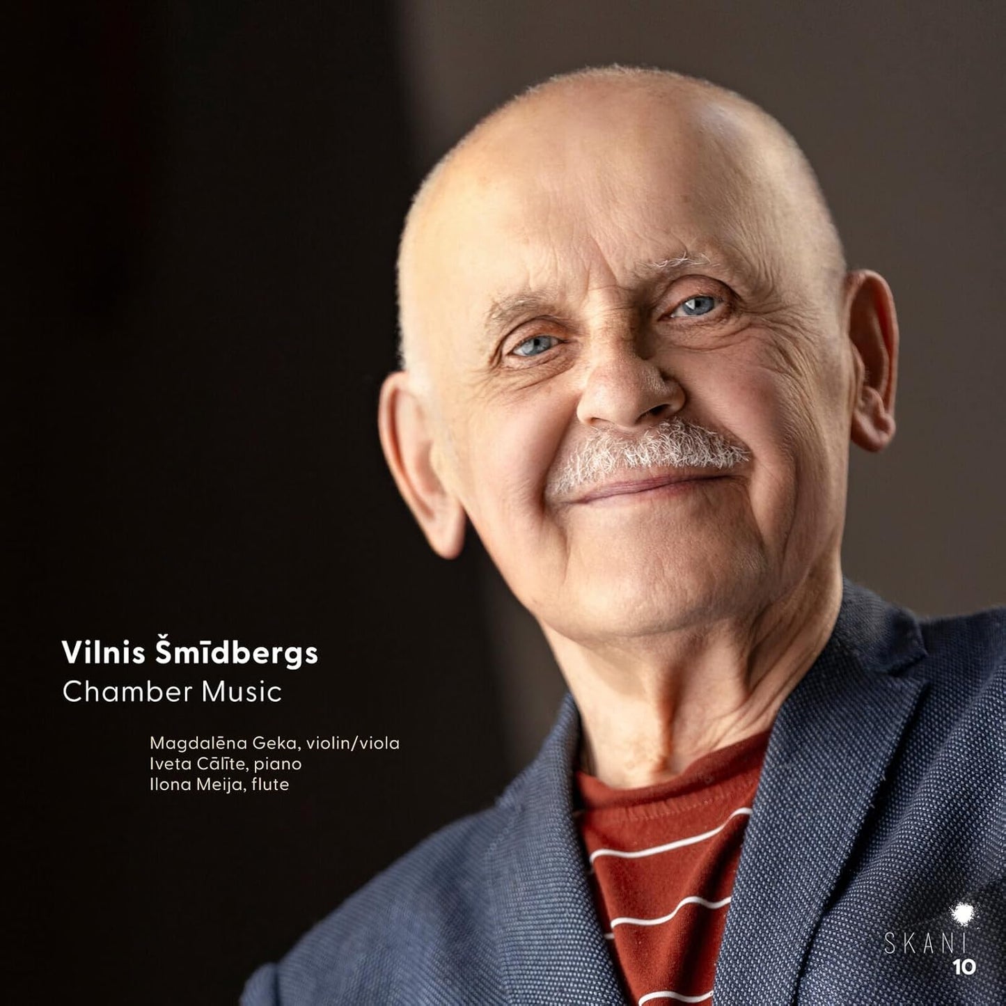 Portrait of Vilnis Šmidbergs, composer, with album title text overlay.