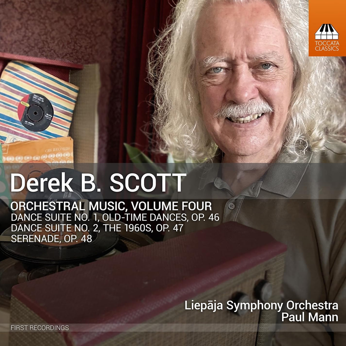 CD cover for Derek B. Scott orchestral music with portrait of composer.