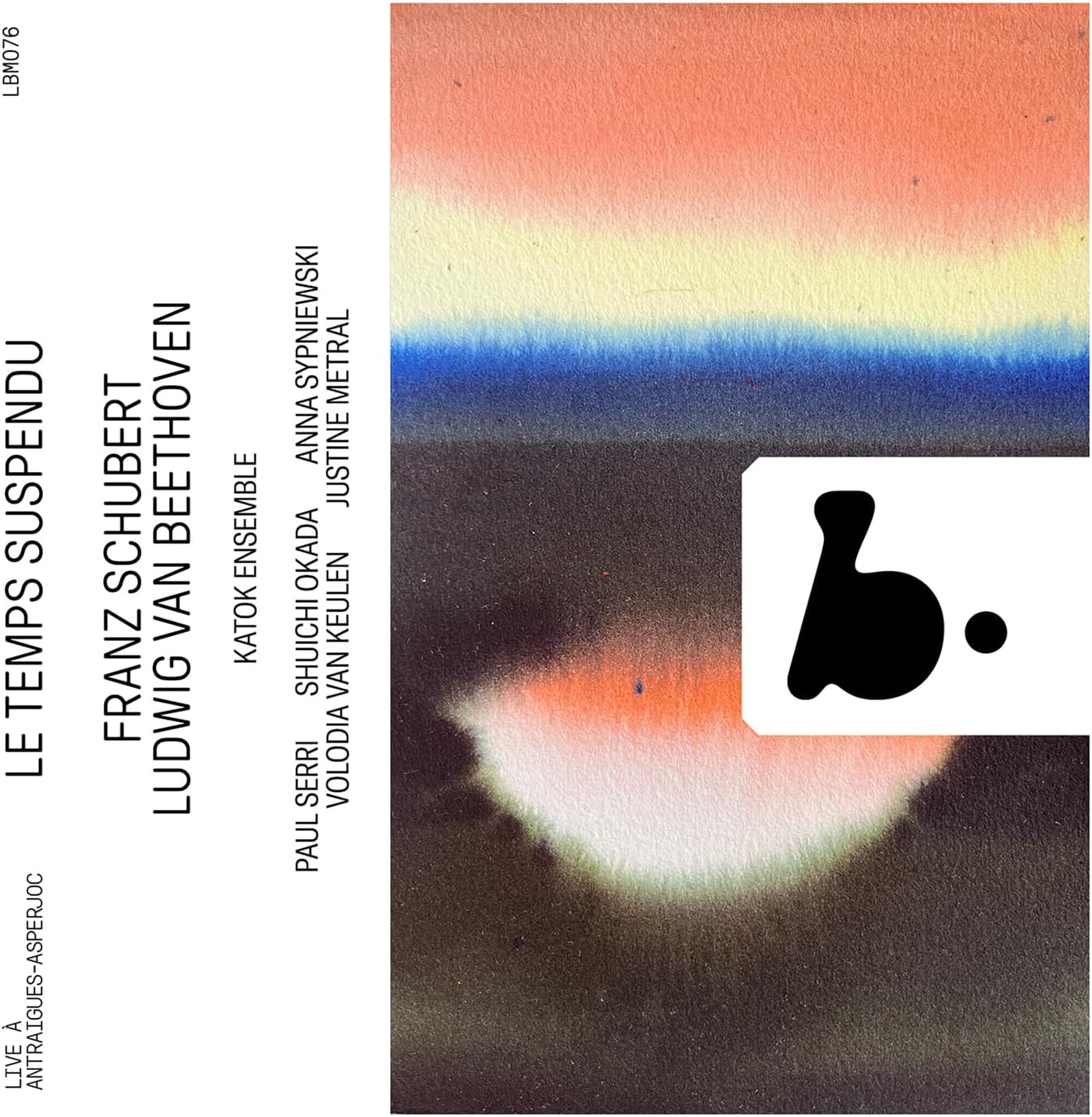 CD cover for "Katok Ensemble - Le Temps Suspendu" with abstract art.
