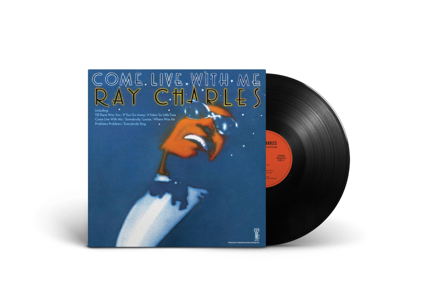 Ray Charles' "Come Live With Me" vinyl record with blue cover art.