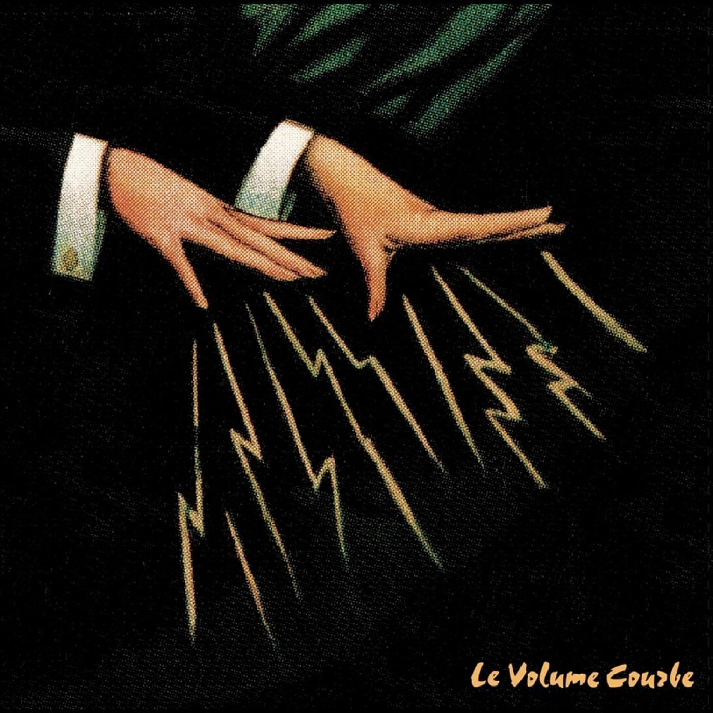 Hands reaching down towards jagged white lines on a dark background.