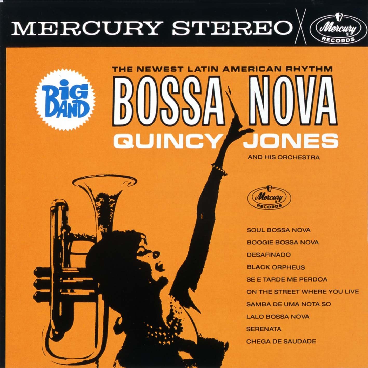 Quincy Jones’ “Big Band Bossa Nova” album cover with a trumpet player.