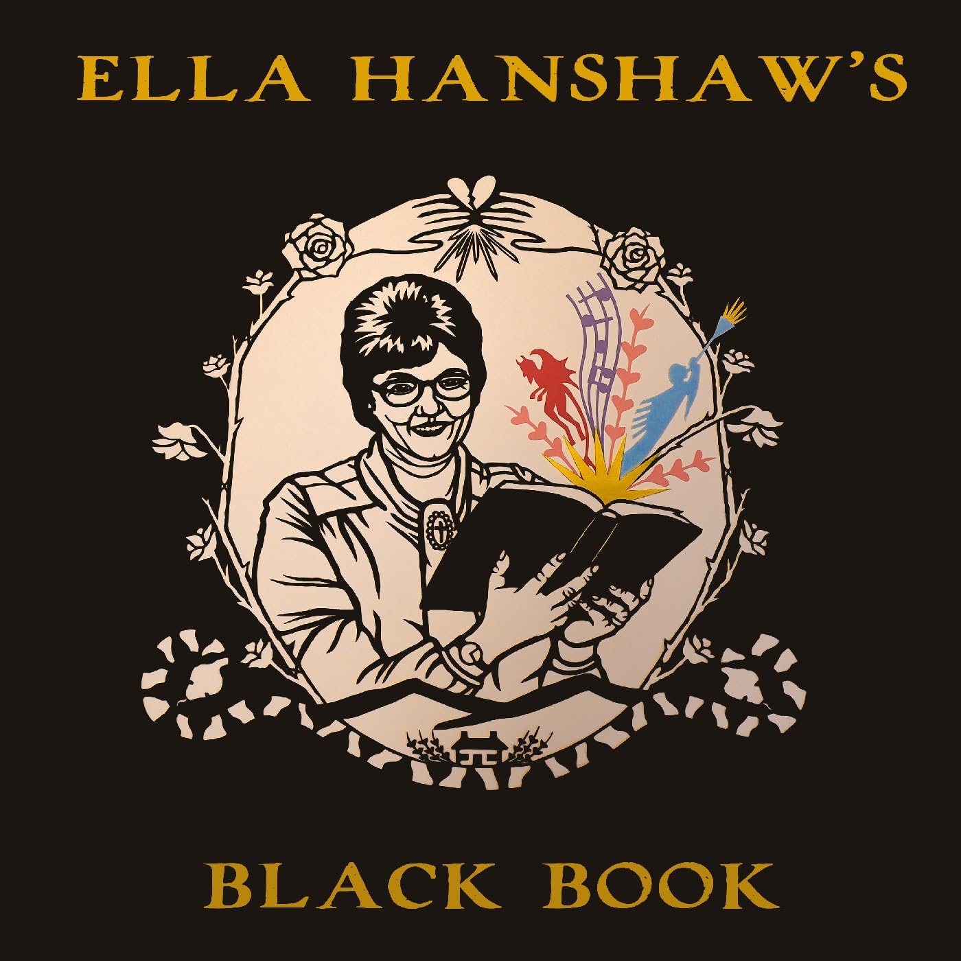 CD cover: portrait of Ella Hanshaw reading, floral and musical motifs.