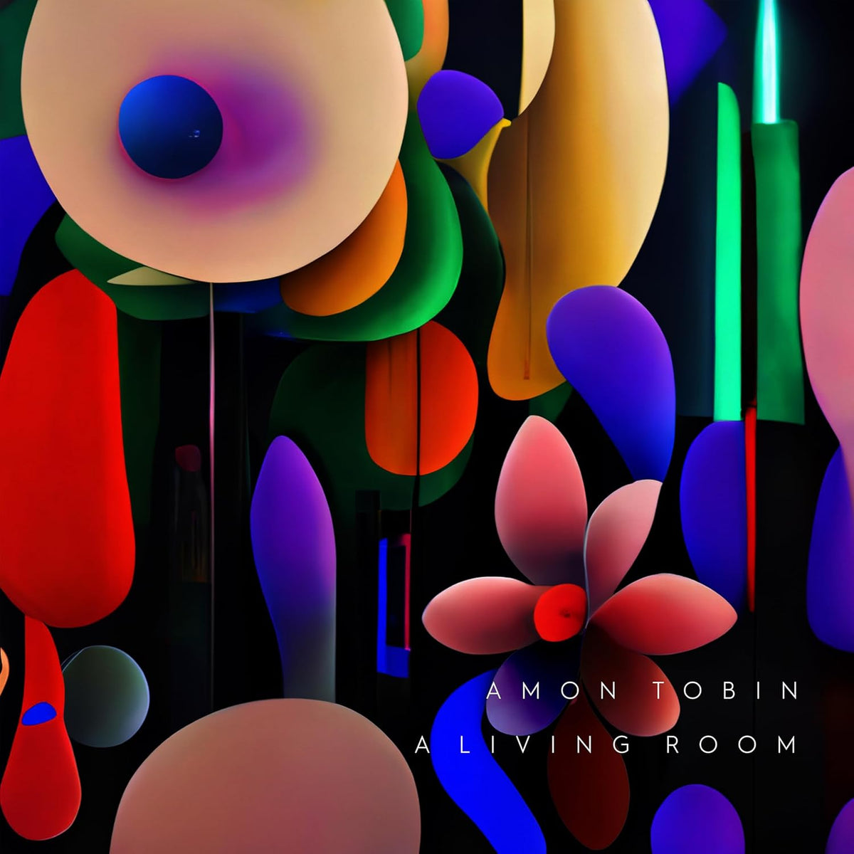 Album cover for Amon Tobin’s “Living Room” featuring abstract colorful shapes.
