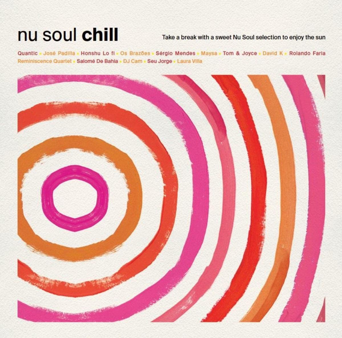 Vinyl record cover with abstract orange and pink concentric wave design.