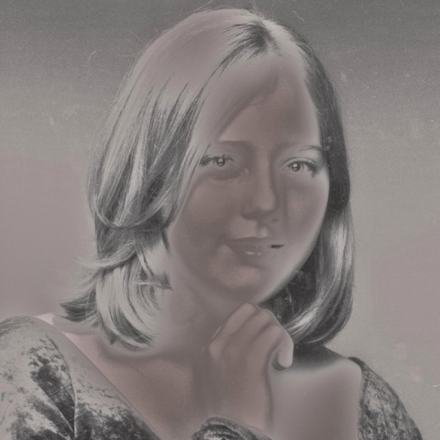 Black and white portrait of a young woman, CD cover art.