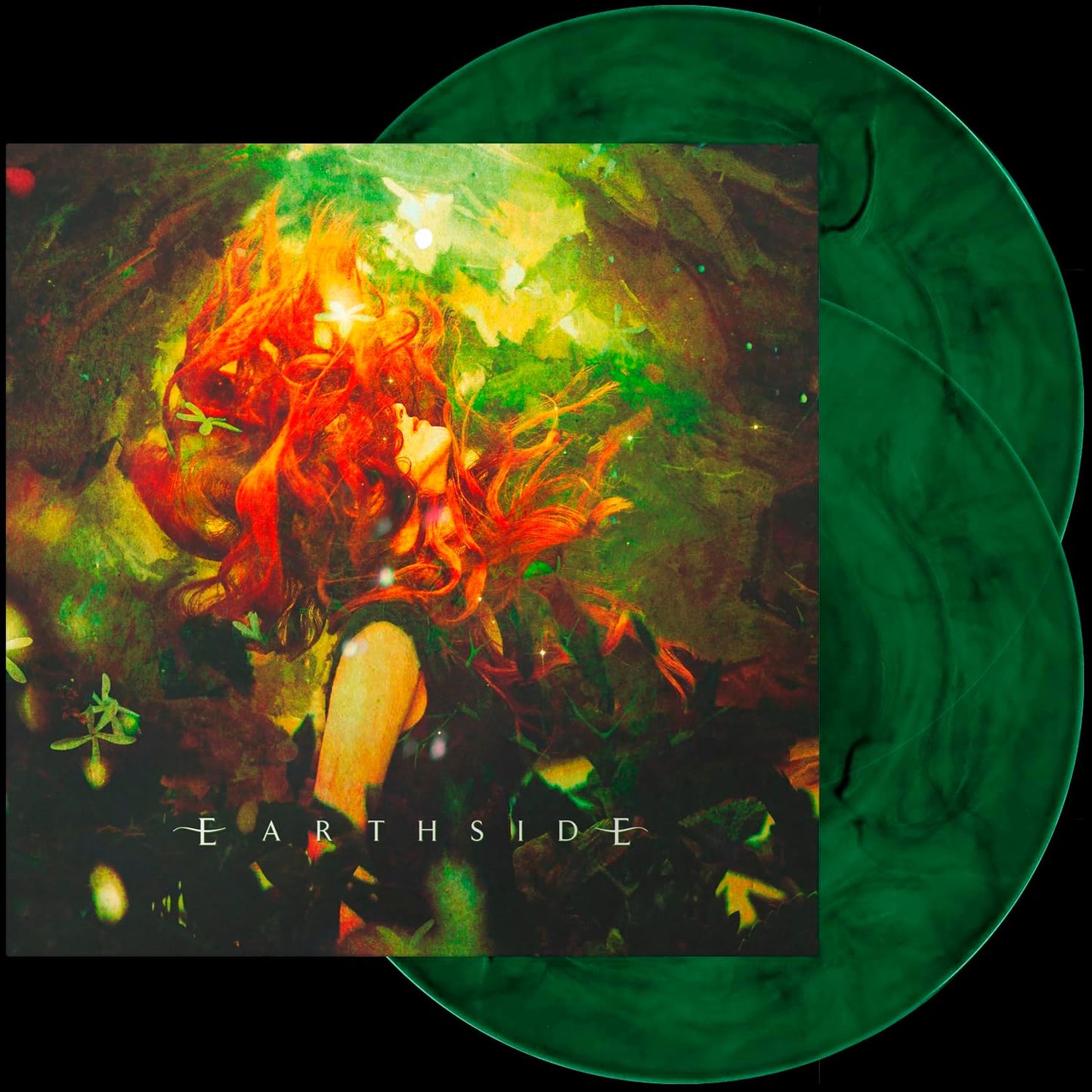 Vinyl record cover featuring a stylized, abstract landscape with muted earth tones and text.