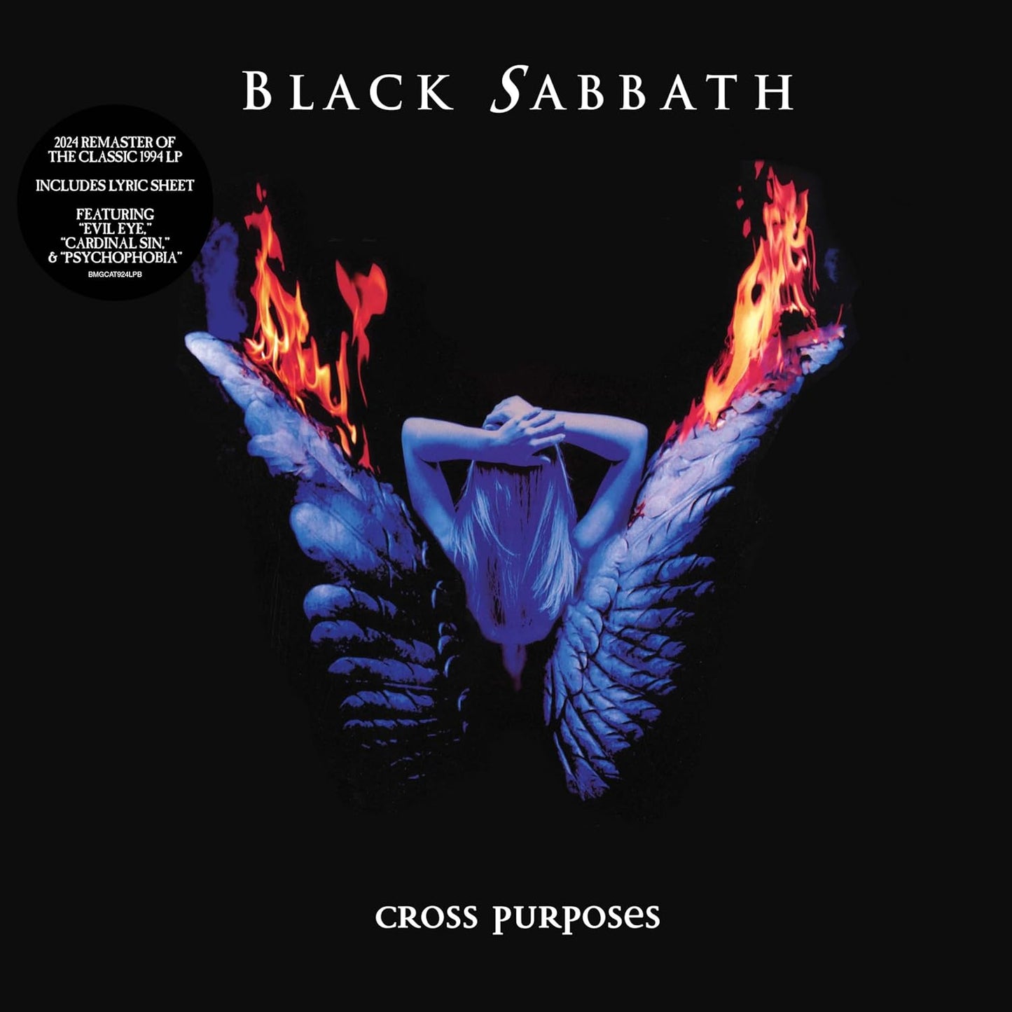 Black Sabbath "Cross Purposes" vinyl album cover with a fiery, winged figure.
