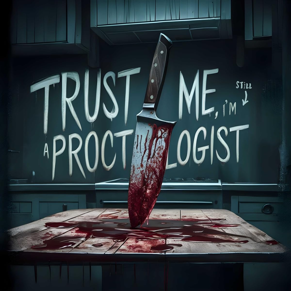 CD cover with bloody knife, text reading "Trust Me, I'm Still A Proctologist.