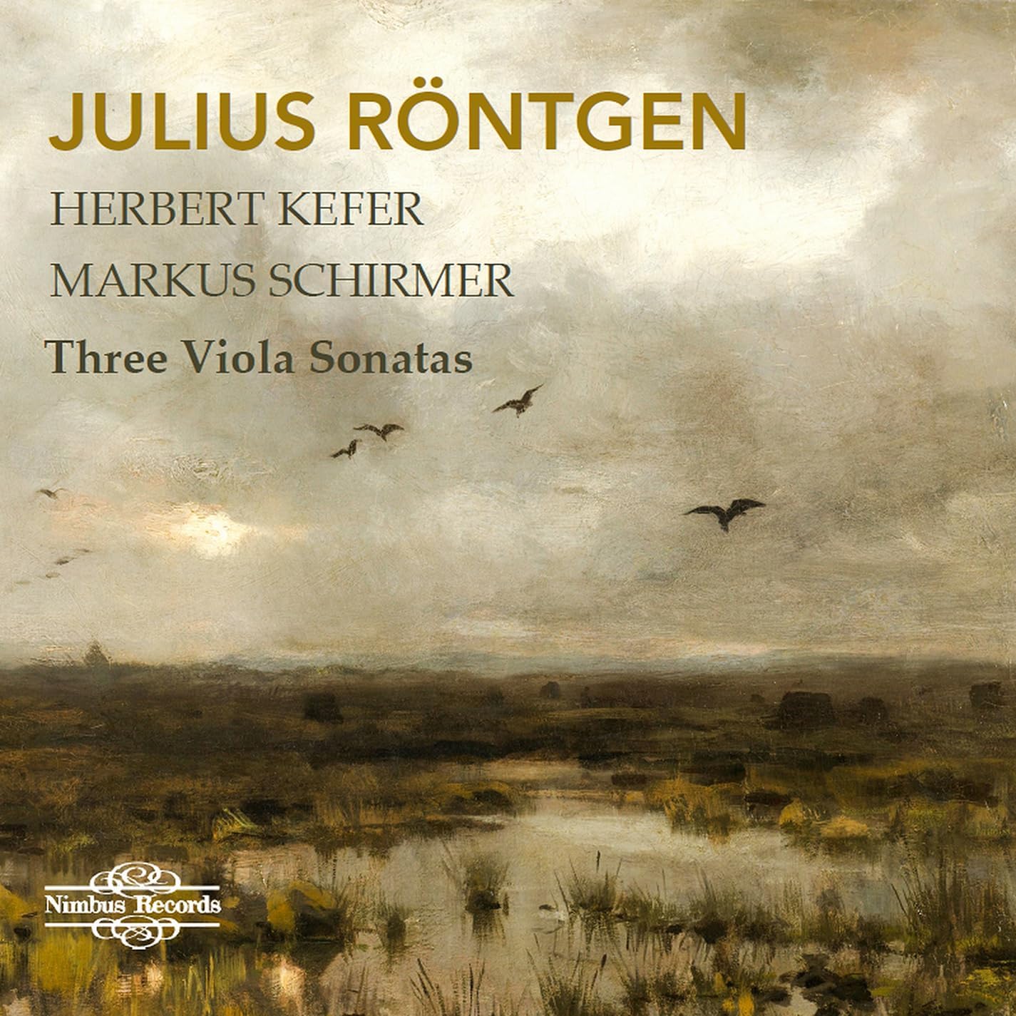 CD cover for Julius Röntgen’s “Three Viola Sonatas” with landscape imagery.