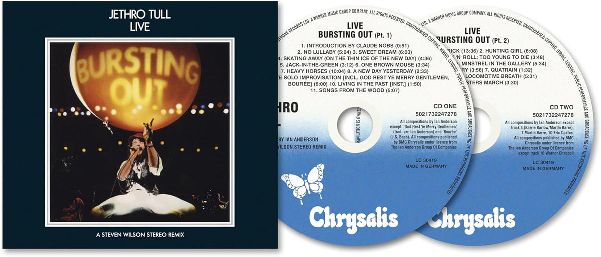 Jethro Tull "Bursting Out" double CD packaging with tracklist and barcode.