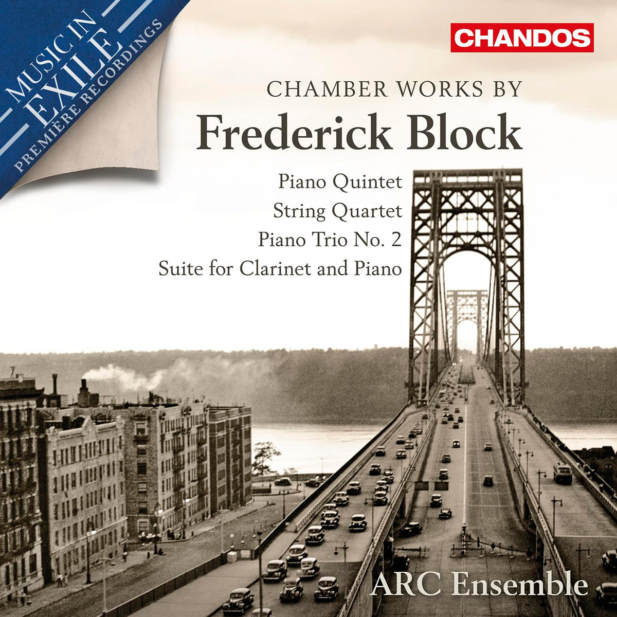 CD cover for Arc Ensemble’s “Block: Chamber Works” featuring a bridge.
