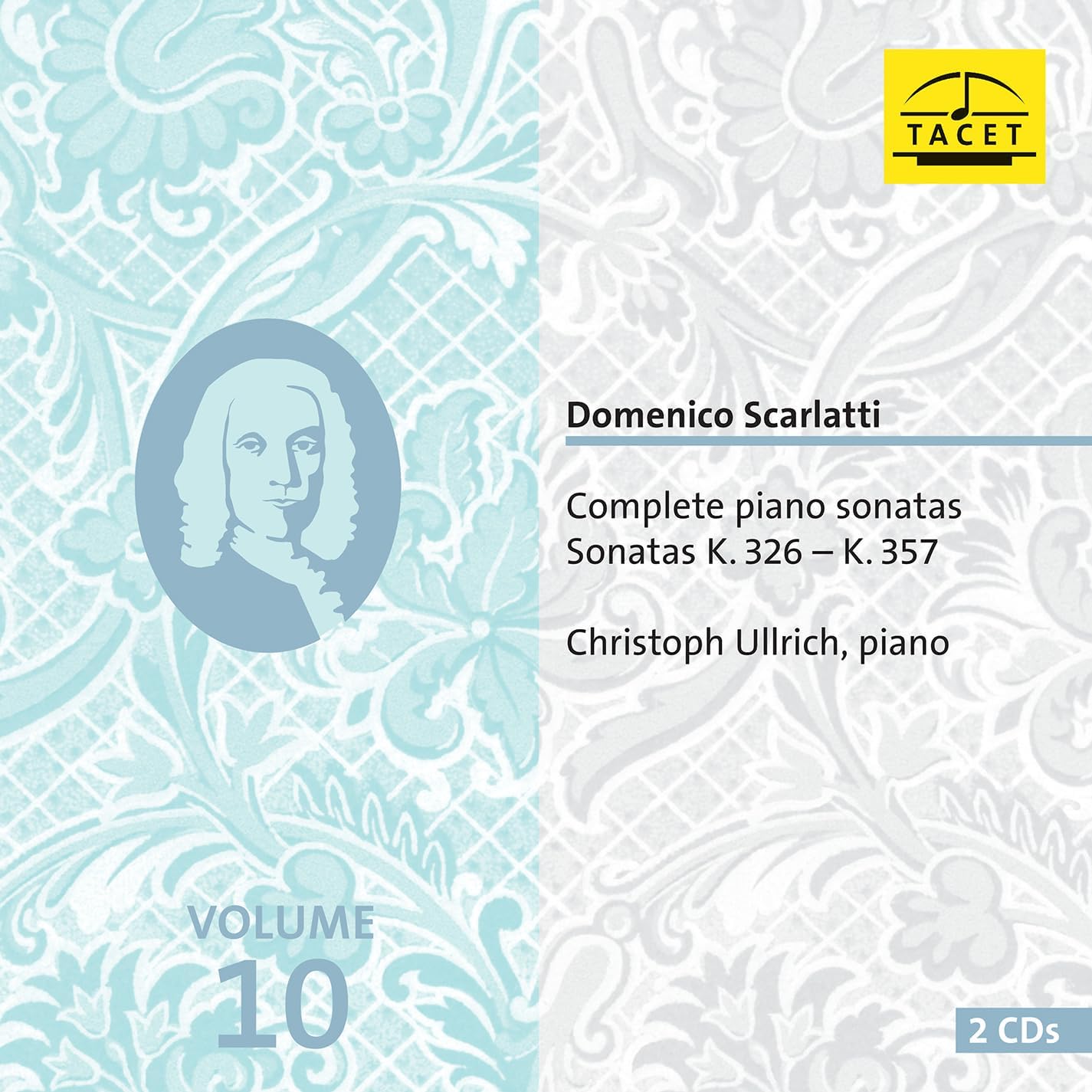CD cover: portrait of Scarlatti, text “Complete piano sonatas”, volume 10.