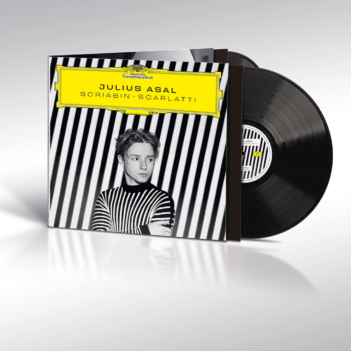 Vinyl record featuring pianist Julius Asal and black-and-white striped cover.