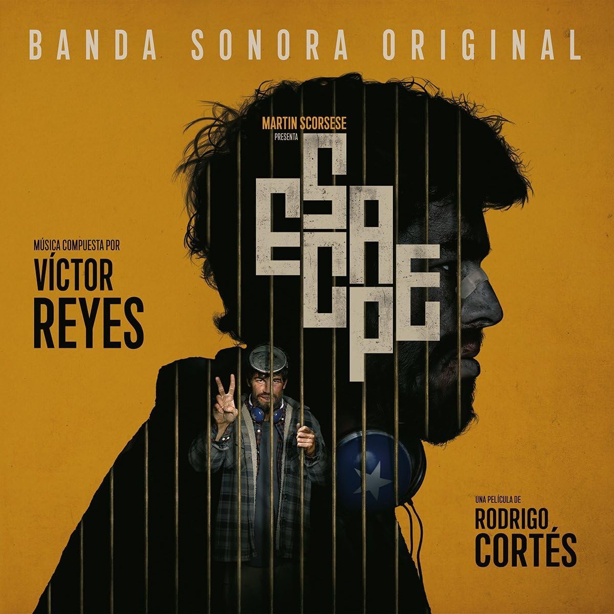 Vinyl record cover for "Escape" soundtrack by Victor Reyes, featuring a man in jail.