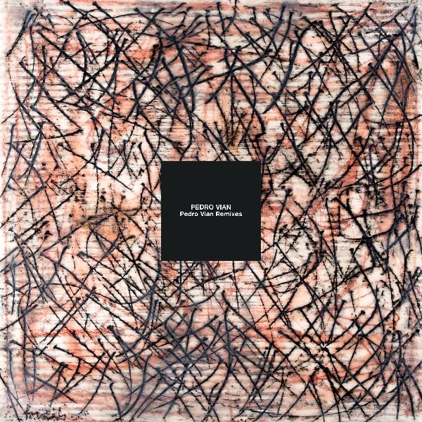 Vinyl record cover with abstract, tangled black lines on a peach background.