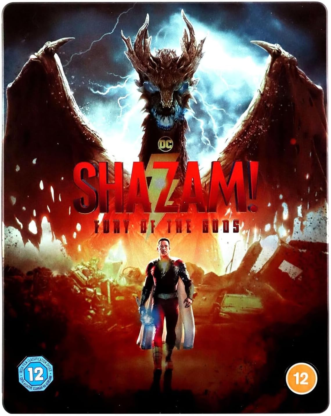 Shazam! Fury of the Gods" Blu-ray case with a barcode and text.