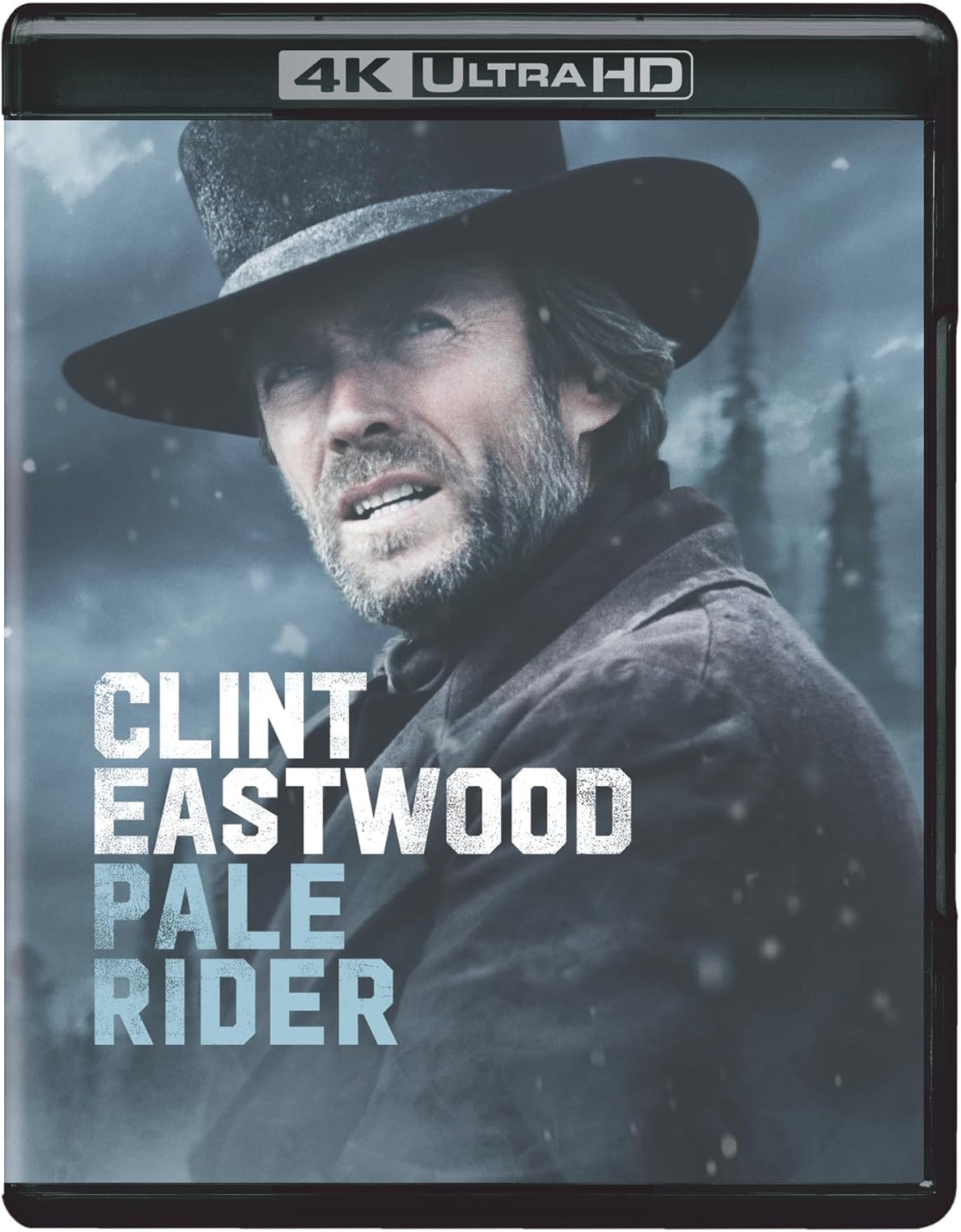 Clint Eastwood in "Pale Rider" Blu-ray cover, 4K Ultra HD.