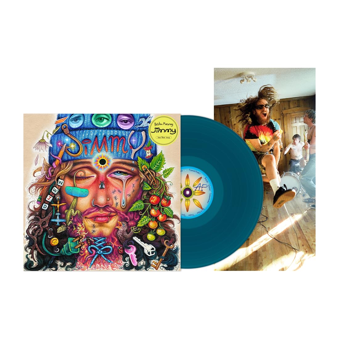 Briston Maroney's "JIMMY" vinyl record with colorful, psychedelic cover art.