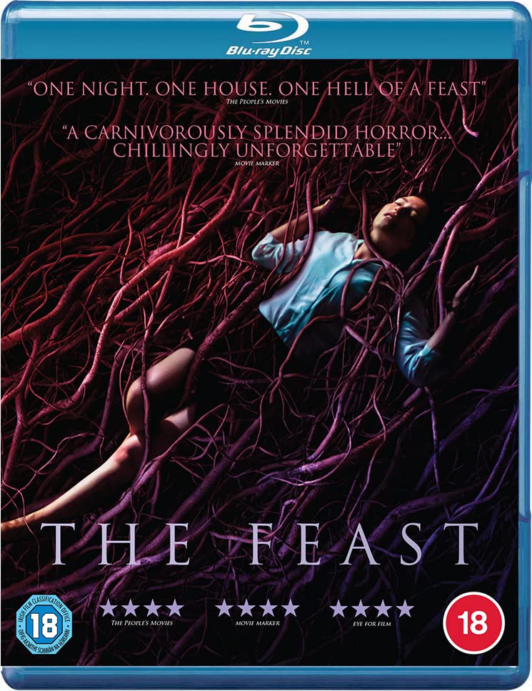 Blu-ray cover for horror film "The Feast" with a woman entangled in roots.