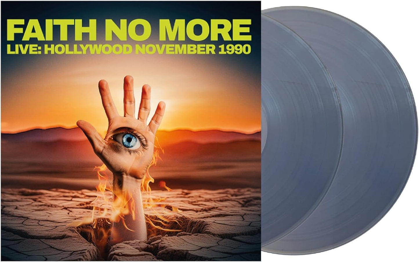 Faith No More album cover with a clear vinyl record beside it.