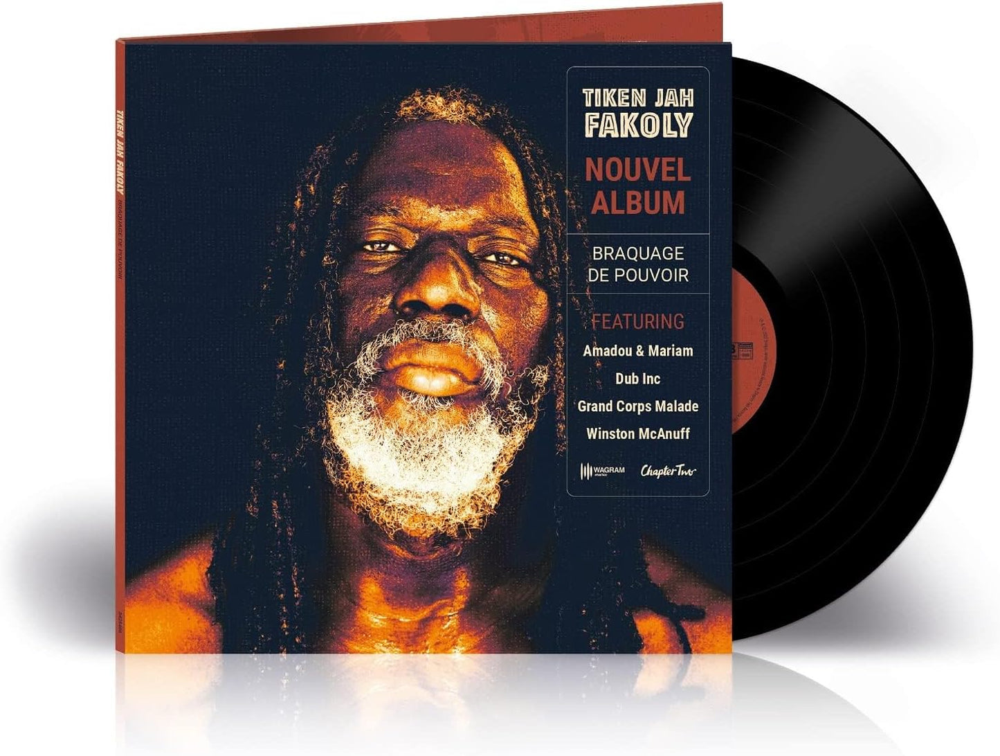 Vinyl record of Tiken Jah Fakoly’s “Braquage De Pouvoir” album, portrait cover.