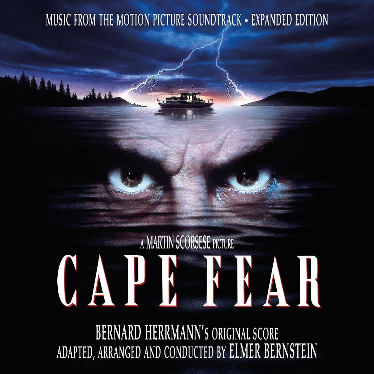 “Cape Fear” soundtrack CD cover with stormy seascape and menacing eyes.