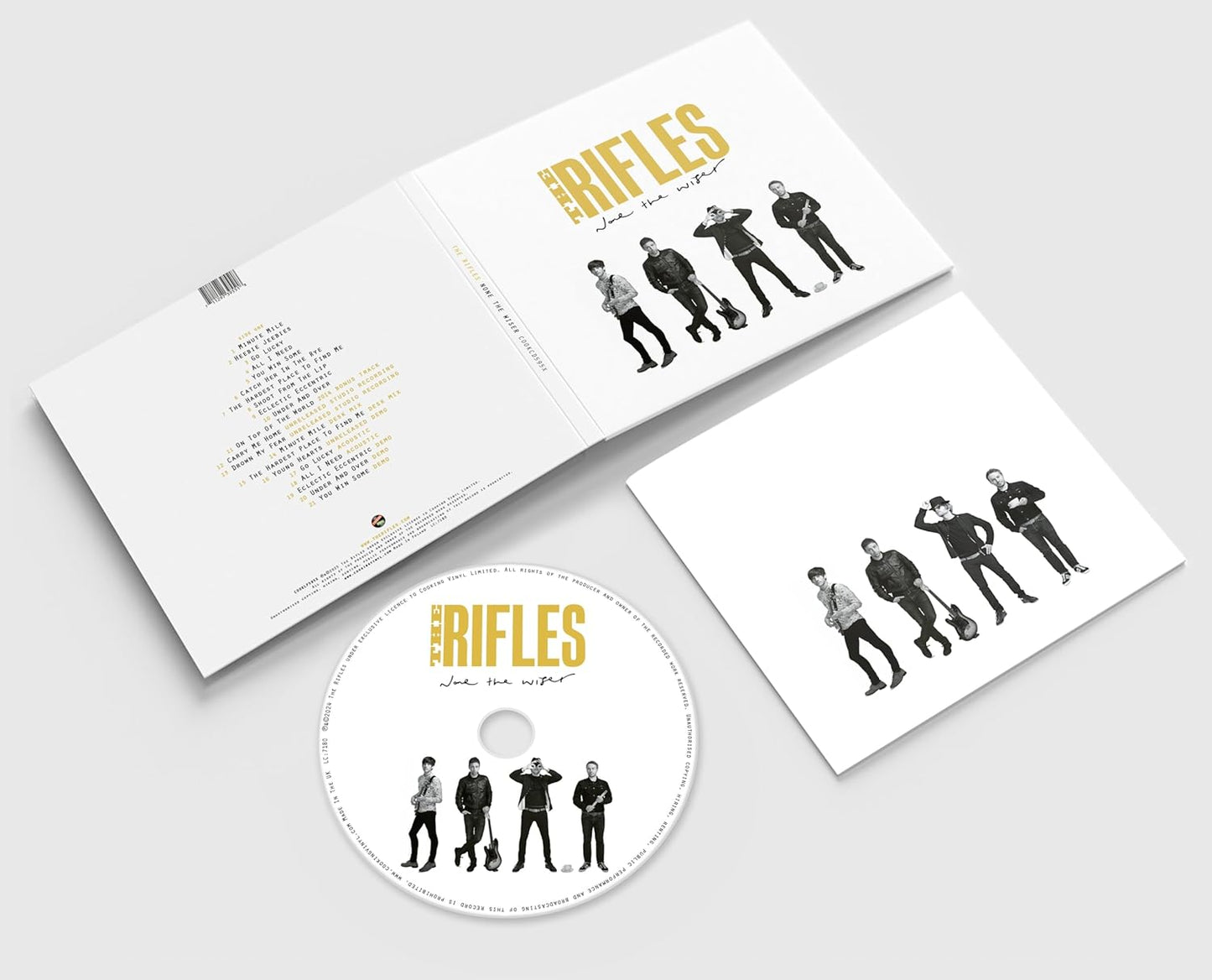 CD case for Rifles’ “None The Wiser” 10th Anniversary Edition album.