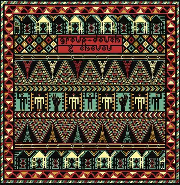 CD cover with geometric patterns and band name "Group Doueh & Cheveu".