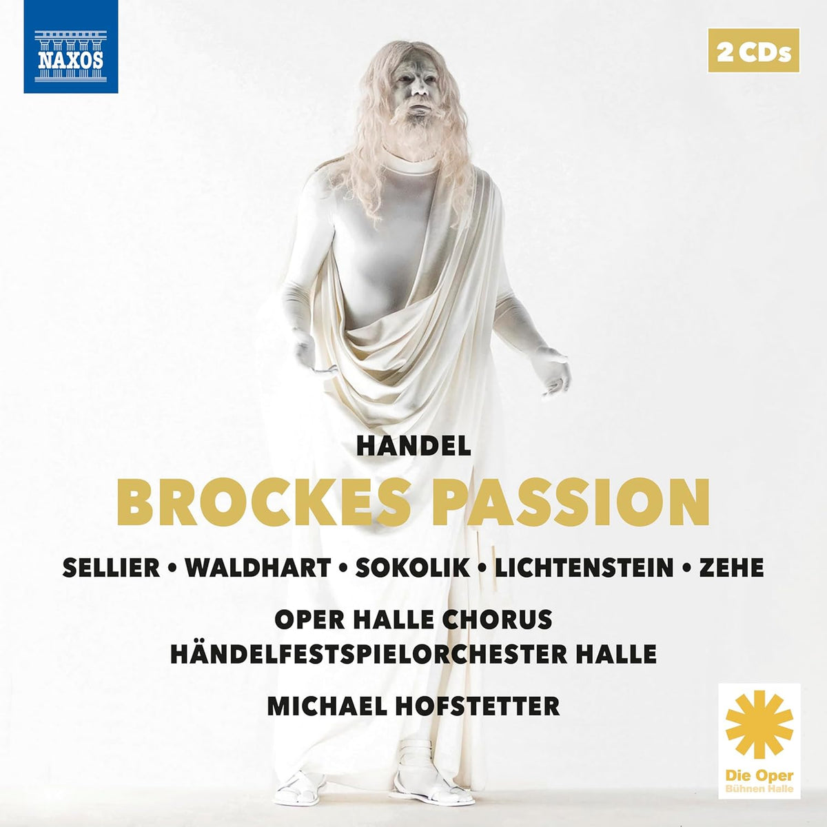 CD cover: Dramatic portrait of a man with Handel’s “Brockes Passion.”