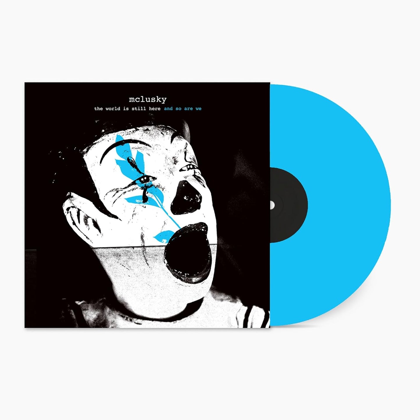 Mclusky vinyl record: black cover with painted face and blue disc.