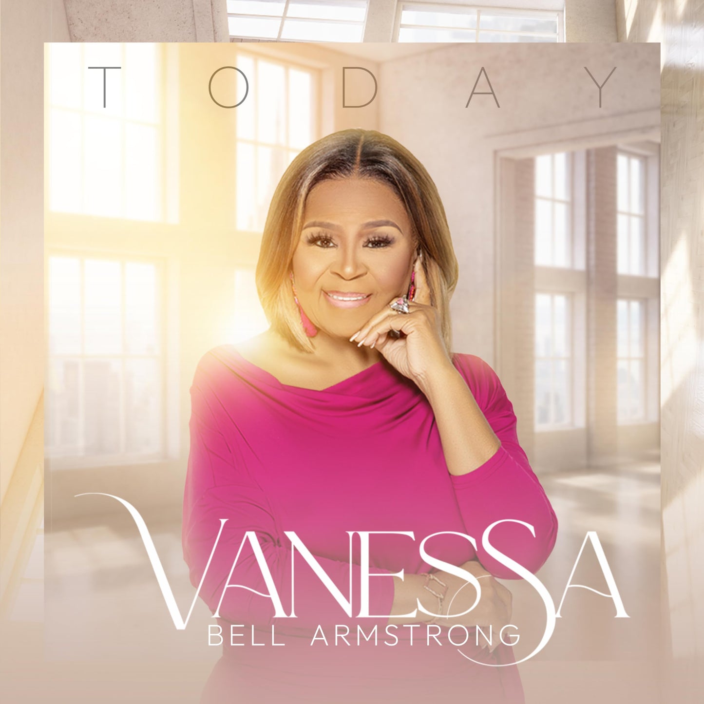 CD cover featuring portrait of Vanessa Bell Armstrong in pink, with light background.